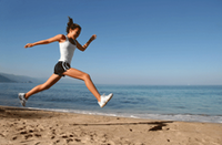 jumping on beach